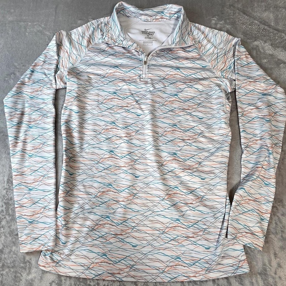 Nike Pro Combat Dry Fit 1/4 zip multicolor fitted long sleeve shirt womens large